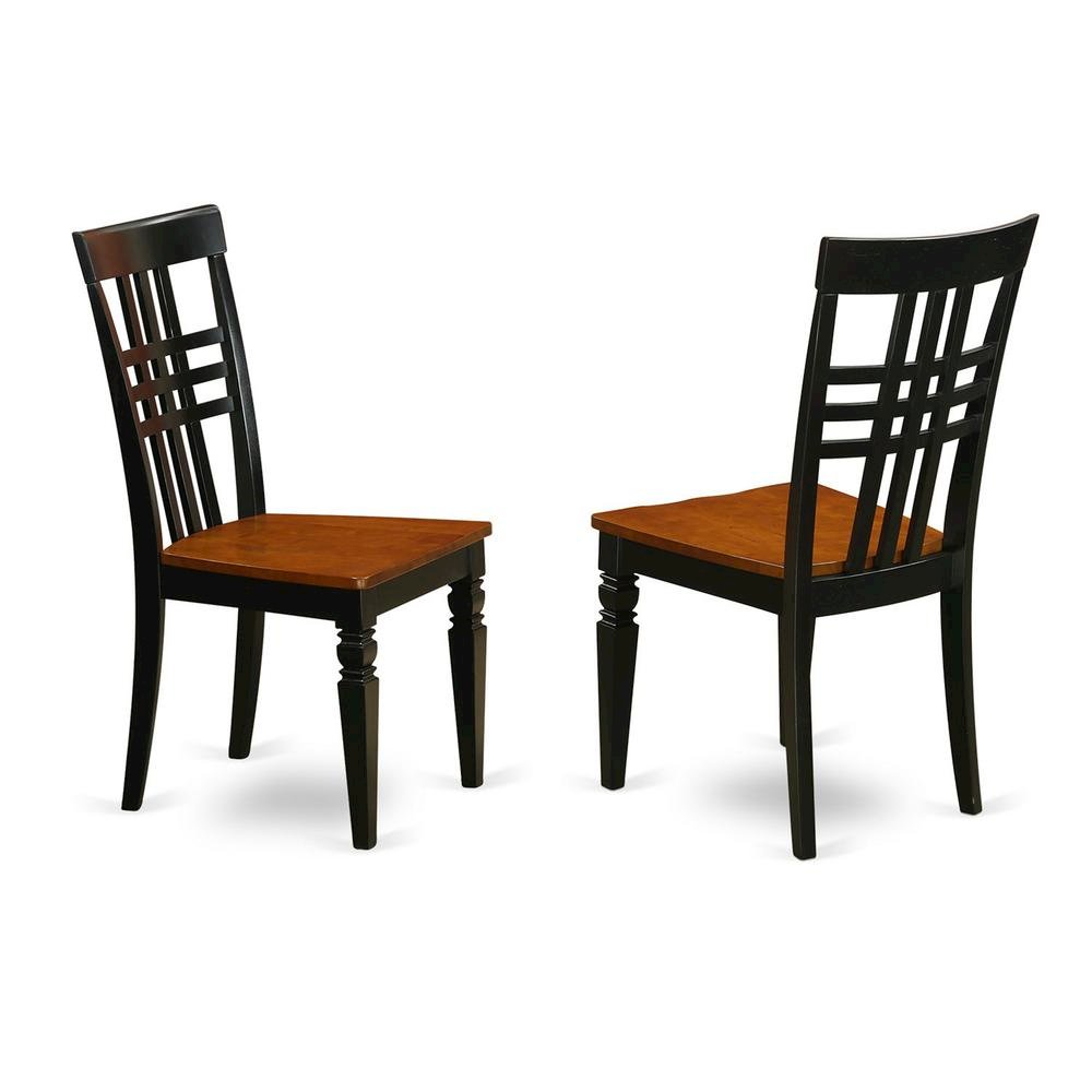 Traditional Solid Wood Dining Chair with Wood Seat, Black & Cherry, Set of 2