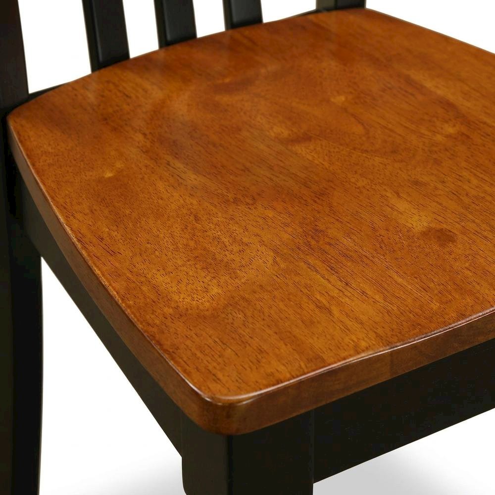 Traditional Solid Wood Dining Chair with Wood Seat, Black & Cherry, Set of 2