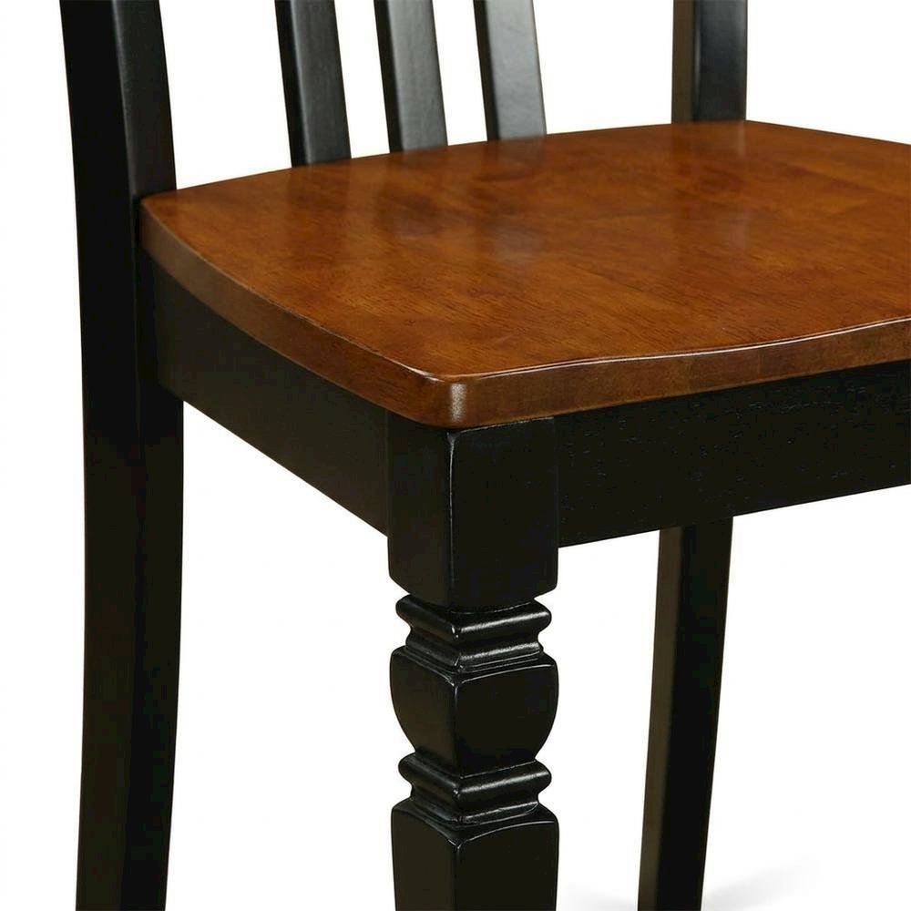 Traditional Solid Wood Dining Chair with Wood Seat, Black & Cherry, Set of 2