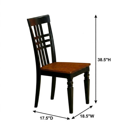 Traditional Solid Wood Dining Chair with Wood Seat, Black & Cherry, Set of 2