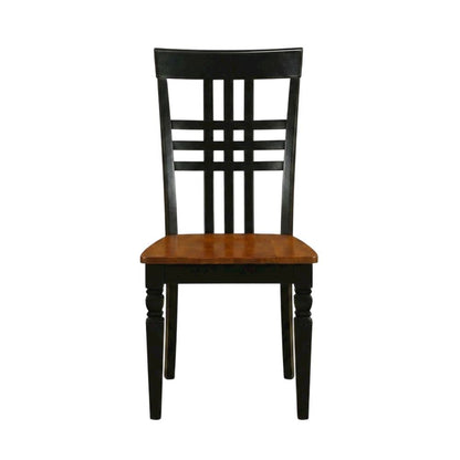 Traditional Solid Wood Dining Chair with Wood Seat, Black & Cherry, Set of 2