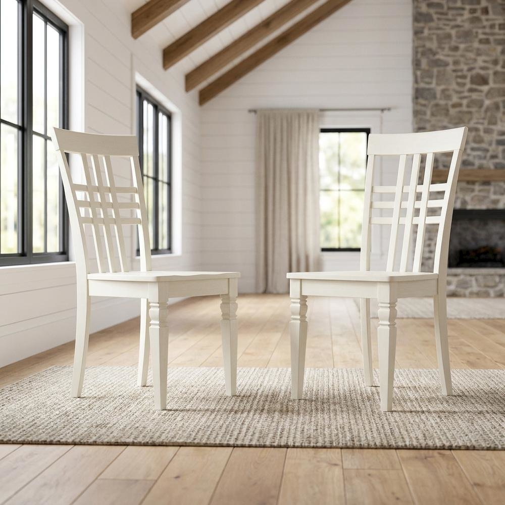 Solid Wood Dining Chairs, Linen White, Set of 2