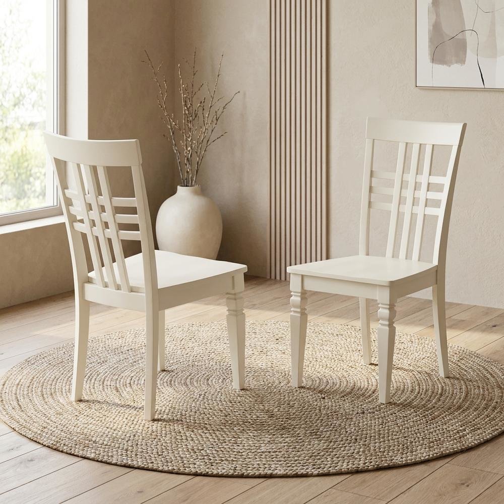 Solid Wood Dining Chairs, Linen White, Set of 2