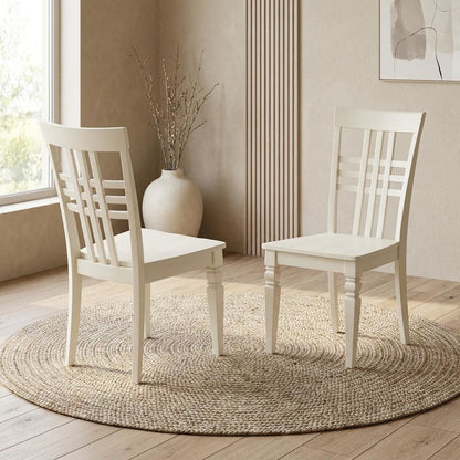 Solid Wood Dining Chairs, Linen White, Set of 2