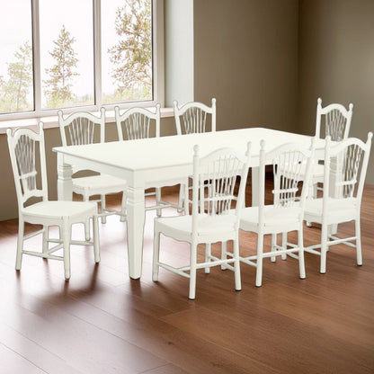 Elegant White 9 Piece Dining Table Set with 8 Chairs for Large Spaces