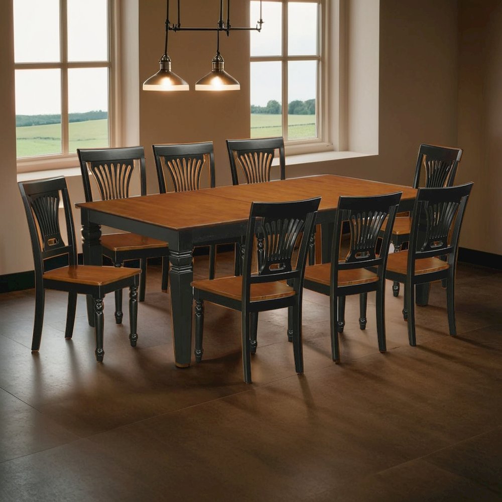 Elegant 9-Piece Dining Table Set – Wooden Rectangular Table and Chairs