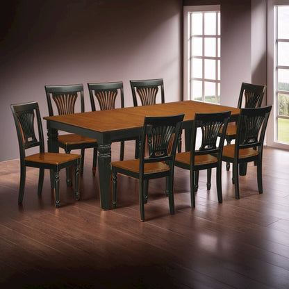 Elegant 9-Piece Dining Table Set – Wooden Rectangular Table and Chairs