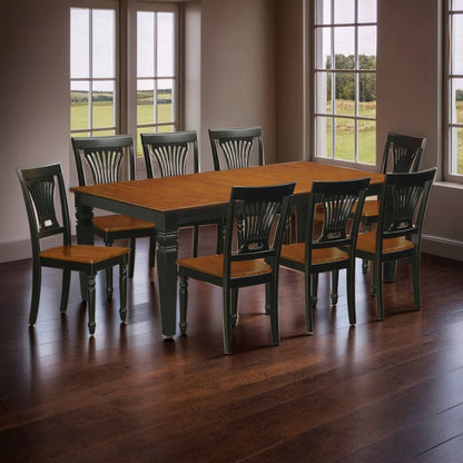Elegant 9-Piece Dining Table Set – Wooden Rectangular Table and Chairs