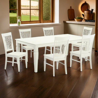 Elegant White Rectangular Dining Table Set for 6 with Wooden Chairs