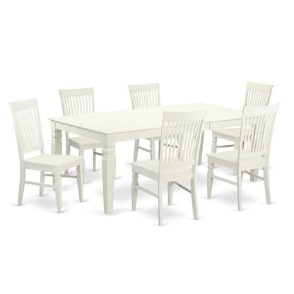 Elegant White Rectangular Dining Table Set for 6 with Wooden Chairs