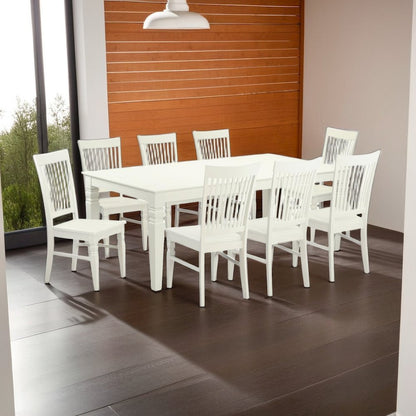 Elegant 9-Piece White Dining Table Set for 8 with Solid Wood Chairs
