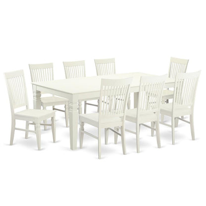 Elegant 9-Piece White Dining Table Set for 8 with Solid Wood Chairs