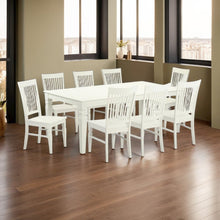 Elegant 9-Piece White Dining Table Set for 8 with Solid Wood Chairs
