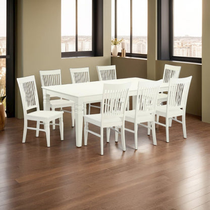 Elegant 9-Piece White Dining Table Set for 8 with Solid Wood Chairs