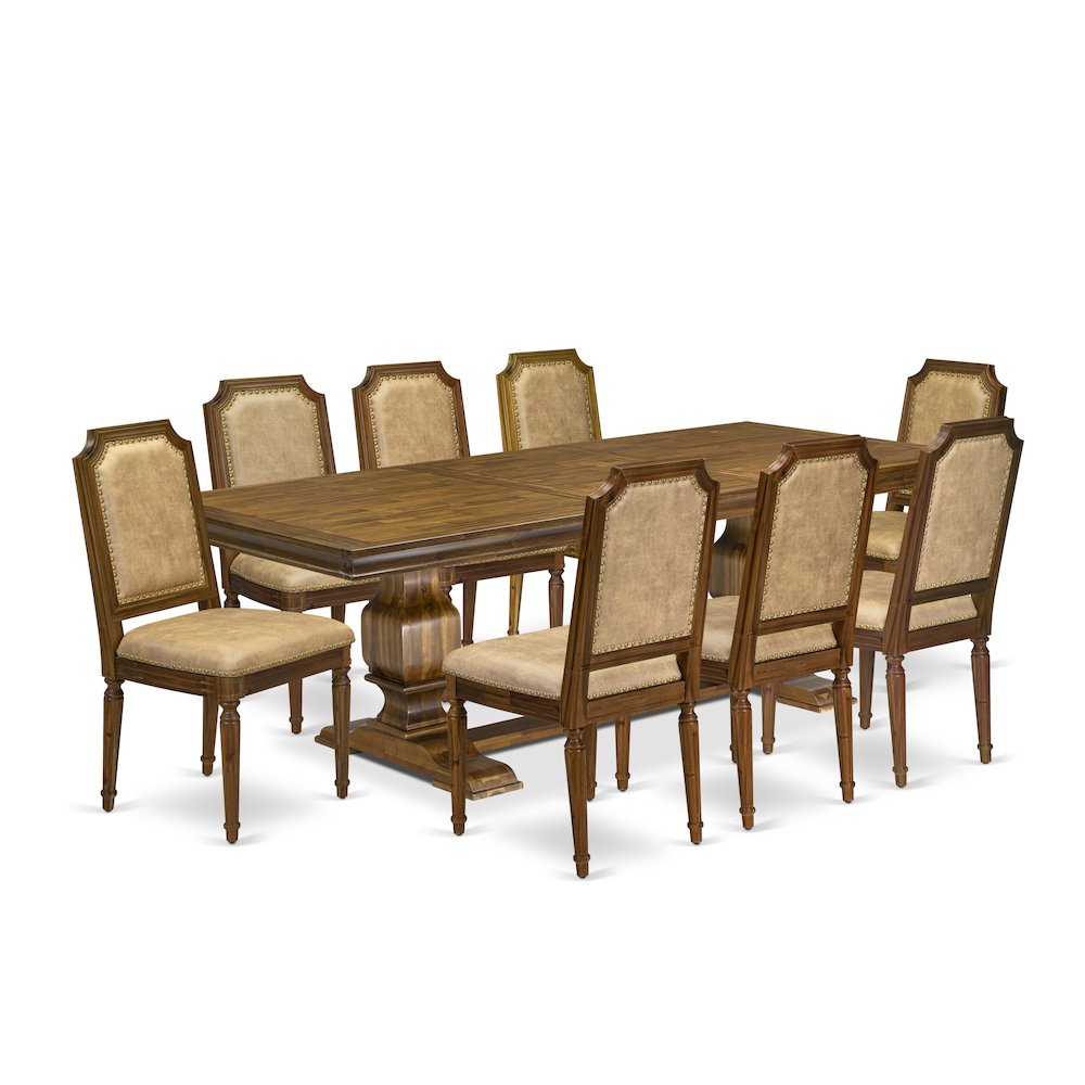 9 piece Dining Room Set of a Dining Table and 8 Dark Grey Kitchen Chairs