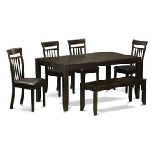Dining Table Set for 6 with Leaf Extension, 4 Chairs, and Bench