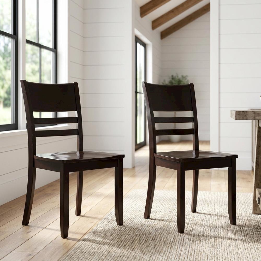 Solid Wood Dining Chair, Traditional Kitchen Chair, Cappuccino, Set of 2