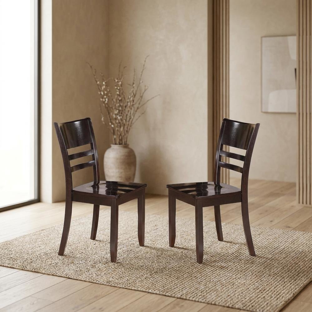 Solid Wood Dining Chair, Traditional Kitchen Chair, Cappuccino, Set of 2