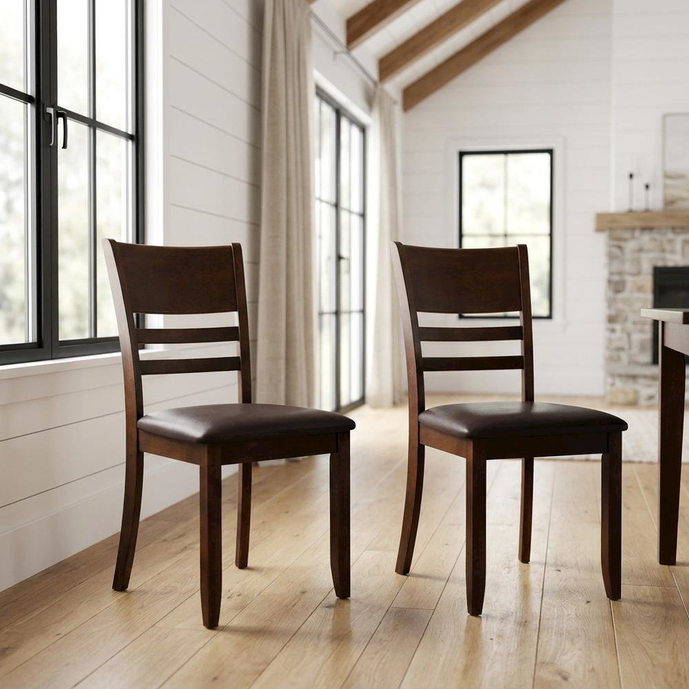 Solid Wood Faux Leather Upholstered Dining Room Chairs for Kitchen, Set of 2