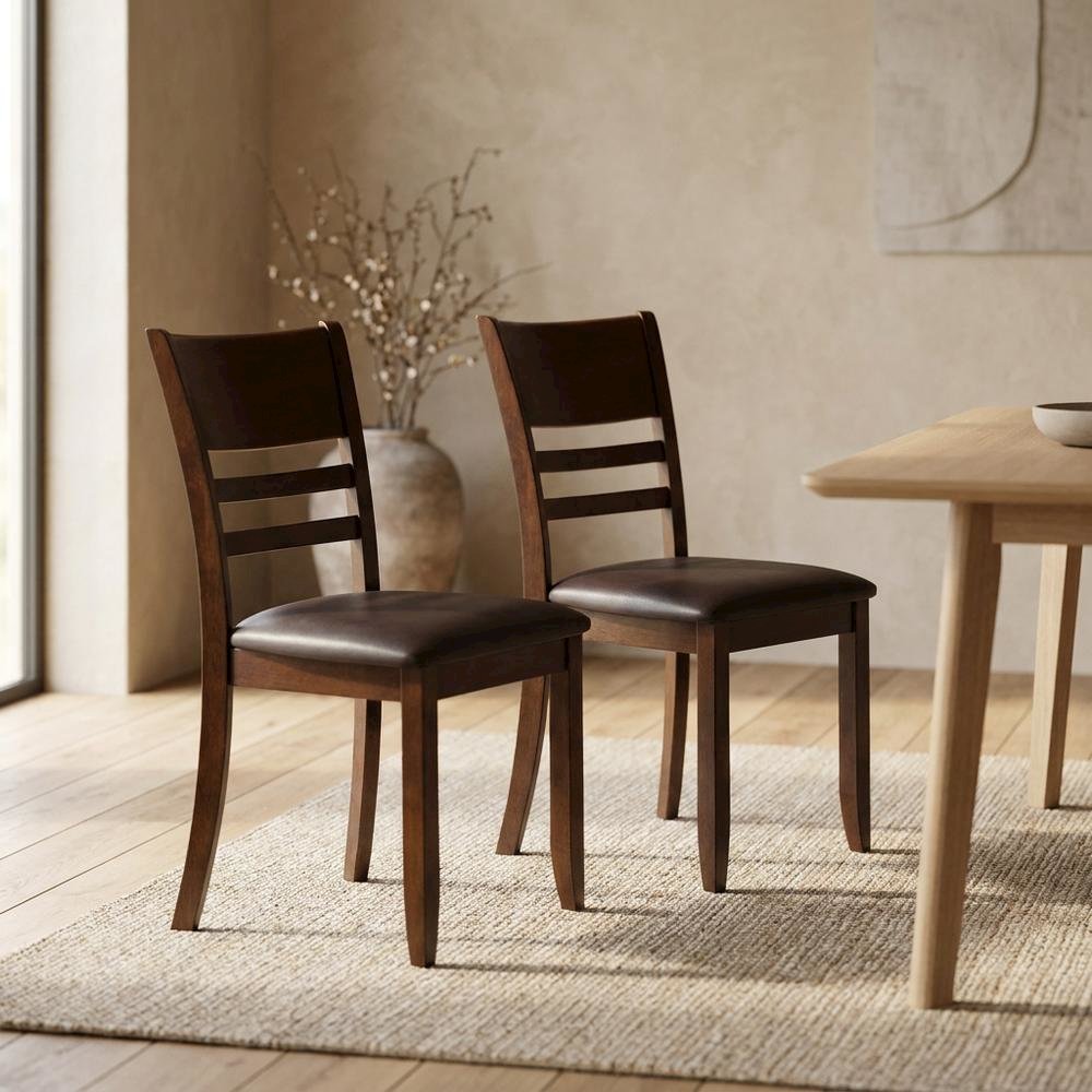 Solid Wood Faux Leather Upholstered Dining Room Chairs for Kitchen, Set of 2