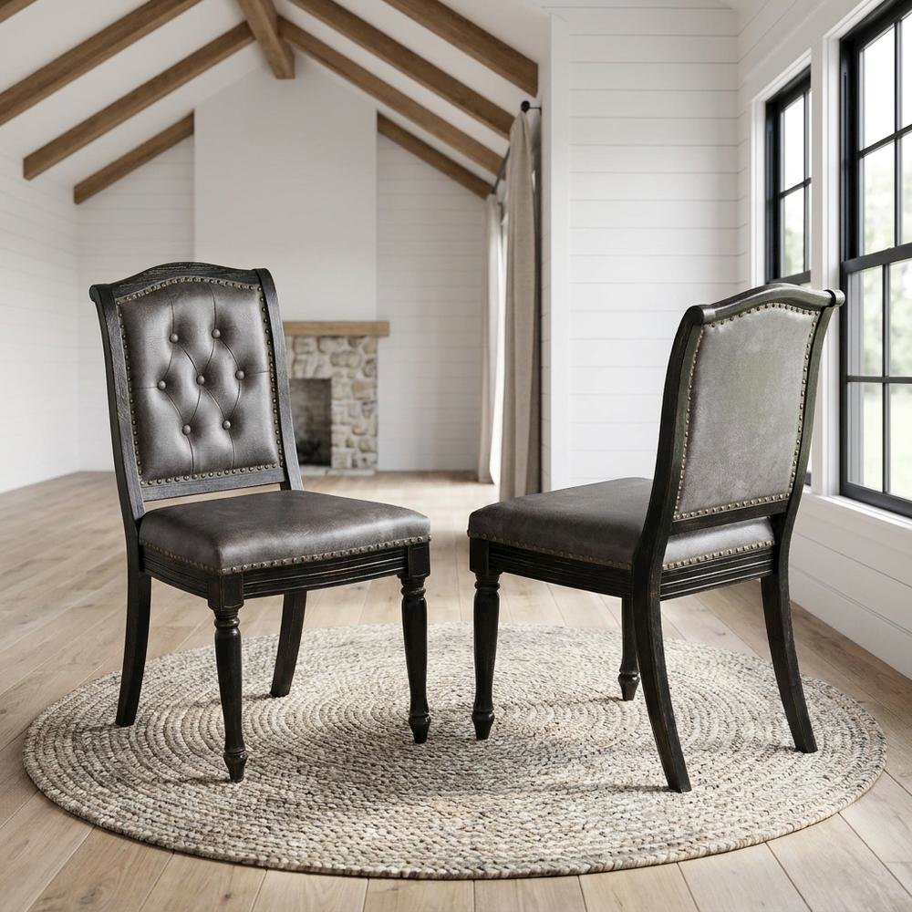 Solid Wood Parson Upholstered Dining Chairs, Set of 2