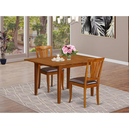 3  Pc  set  Milan  Table  with  Leaf  and  2  Leather  Chairs  in  Saddle  Brown  .