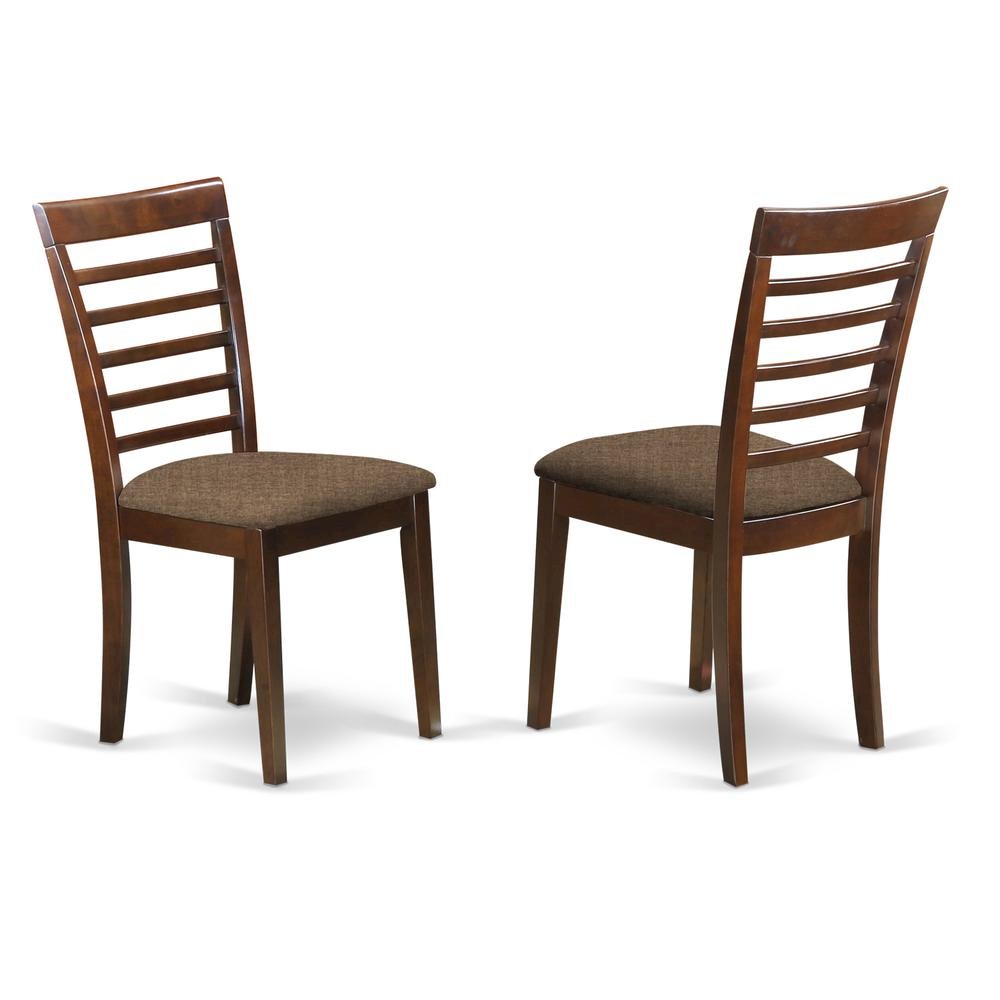 Solid Wood Ladder-Back Dining Chair with Linen Upholstered Seat, Mahogany, Set of 2