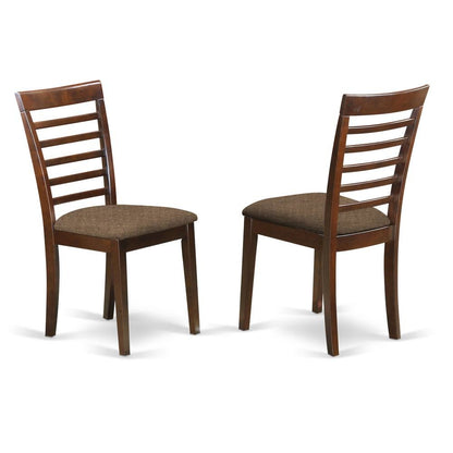 Solid Wood Ladder-Back Dining Chair with Linen Upholstered Seat, Mahogany, Set of 2