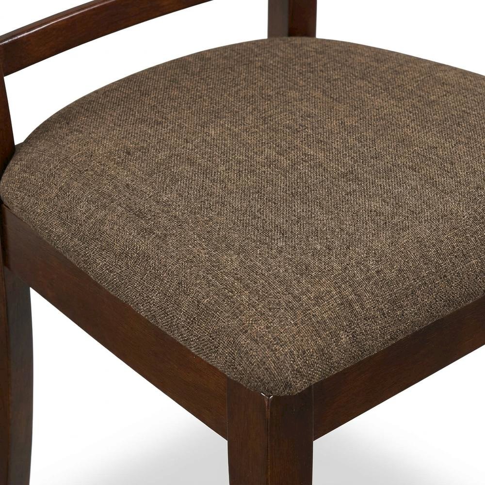 Solid Wood Ladder-Back Dining Chair with Linen Upholstered Seat, Mahogany, Set of 2