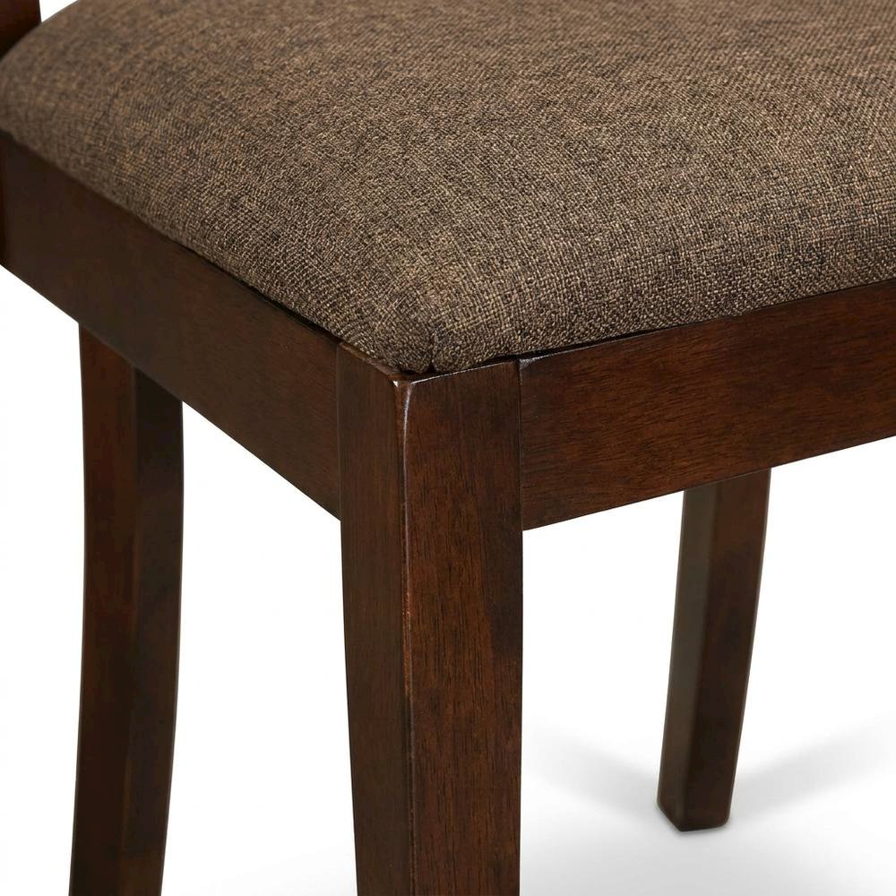 Solid Wood Ladder-Back Dining Chair with Linen Upholstered Seat, Mahogany, Set of 2