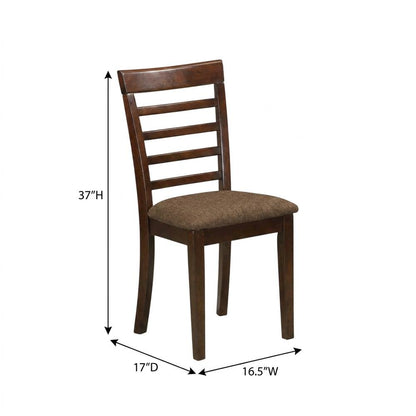 Solid Wood Ladder-Back Dining Chair with Linen Upholstered Seat, Mahogany, Set of 2