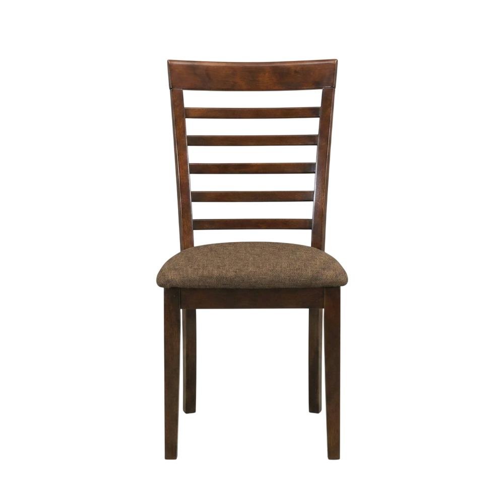 Solid Wood Ladder-Back Dining Chair with Linen Upholstered Seat, Mahogany, Set of 2