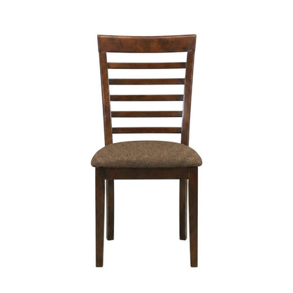 Solid Wood Ladder-Back Dining Chair with Linen Upholstered Seat, Mahogany, Set of 2
