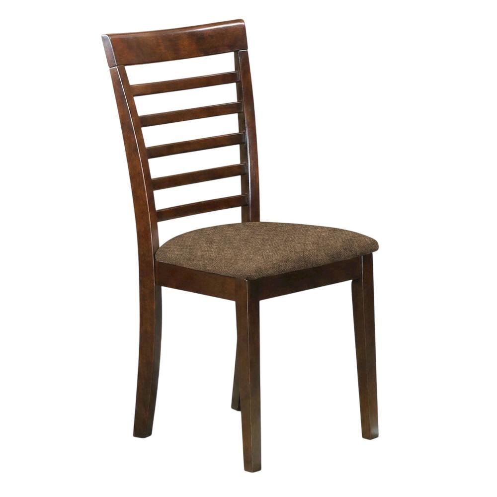 Solid Wood Ladder-Back Dining Chair with Linen Upholstered Seat, Mahogany, Set of 2