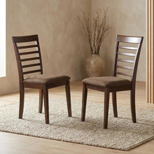 Solid Wood Ladder-Back Dining Chair with Linen Upholstered Seat, Mahogany, Set of 2