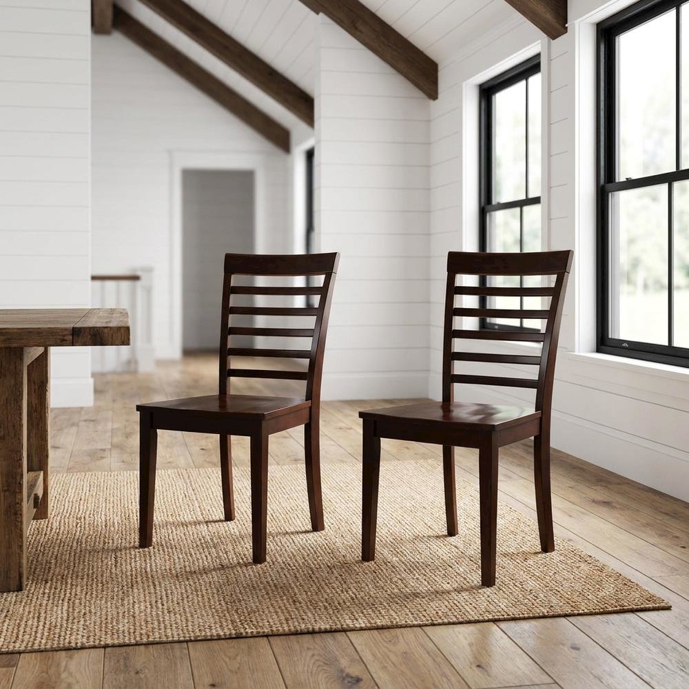 Solid Wood Dining Chairs with Ladder Back and Wood Seat, Set of 2