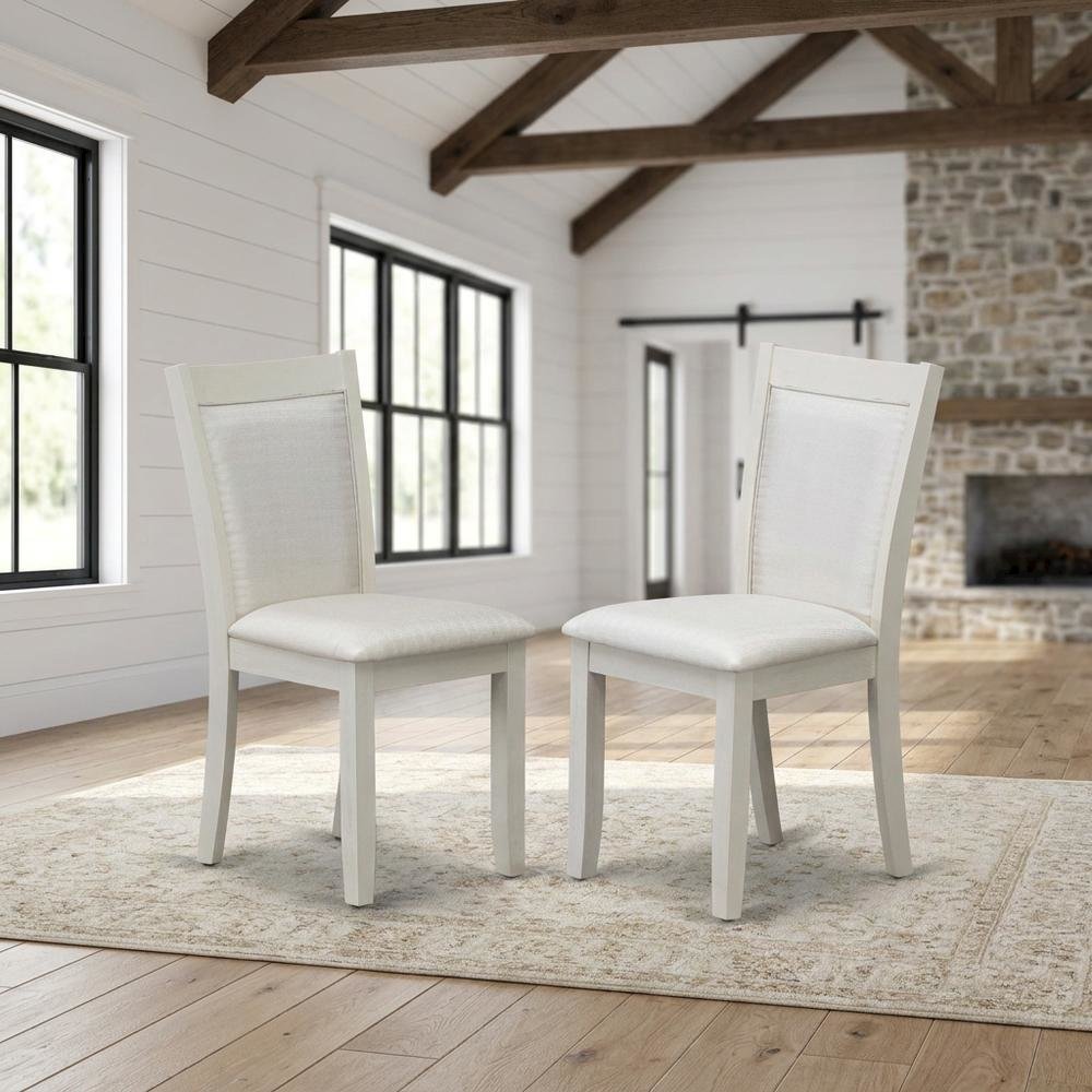 Solid Wood High-Back Linen Upholstered Parsons Dining Chair, Cream, Set of 2