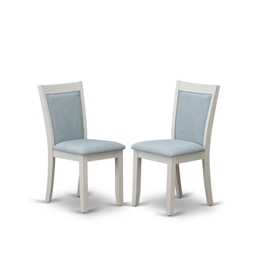 Solid Wood Linen-Upholstered High-Back Dining Chairs, Baby Blue, Set of 2