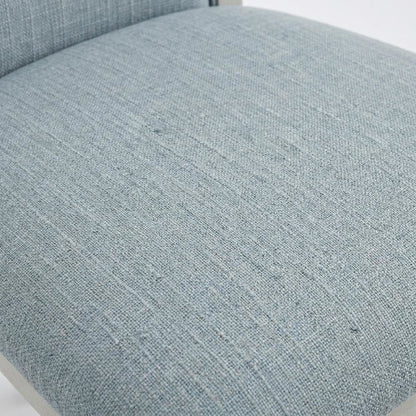 Solid Wood Linen-Upholstered High-Back Dining Chairs, Baby Blue, Set of 2