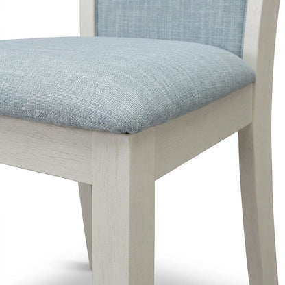 Solid Wood Linen-Upholstered High-Back Dining Chairs, Baby Blue, Set of 2