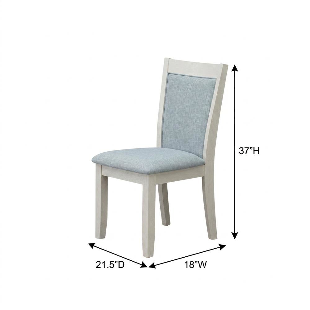 Solid Wood Linen-Upholstered High-Back Dining Chairs, Baby Blue, Set of 2