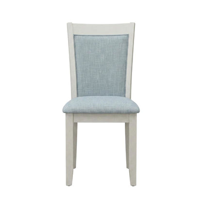 Solid Wood Linen-Upholstered High-Back Dining Chairs, Baby Blue, Set of 2