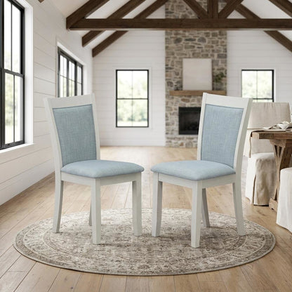 Solid Wood Linen-Upholstered High-Back Dining Chairs, Baby Blue, Set of 2