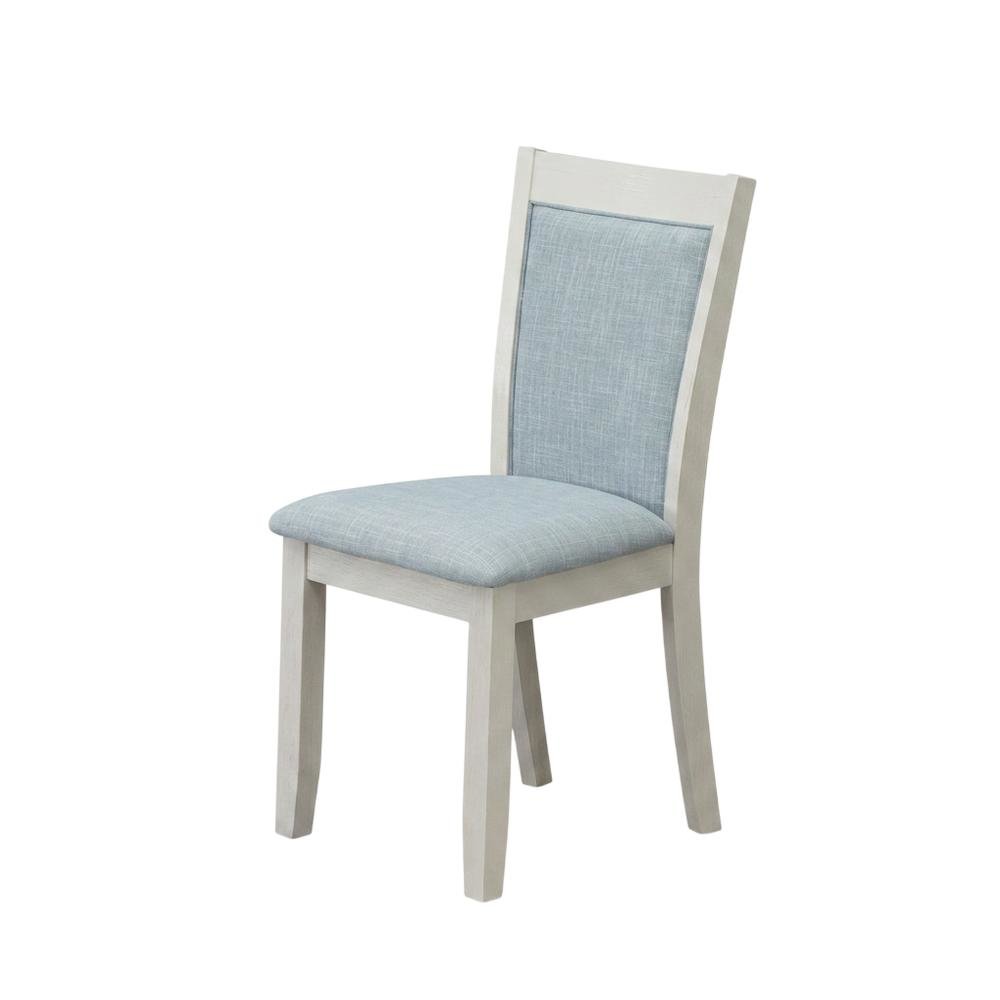 Solid Wood Linen-Upholstered High-Back Dining Chairs, Baby Blue, Set of 2