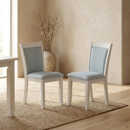 Solid Wood Linen-Upholstered High-Back Dining Chairs, Baby Blue, Set of 2