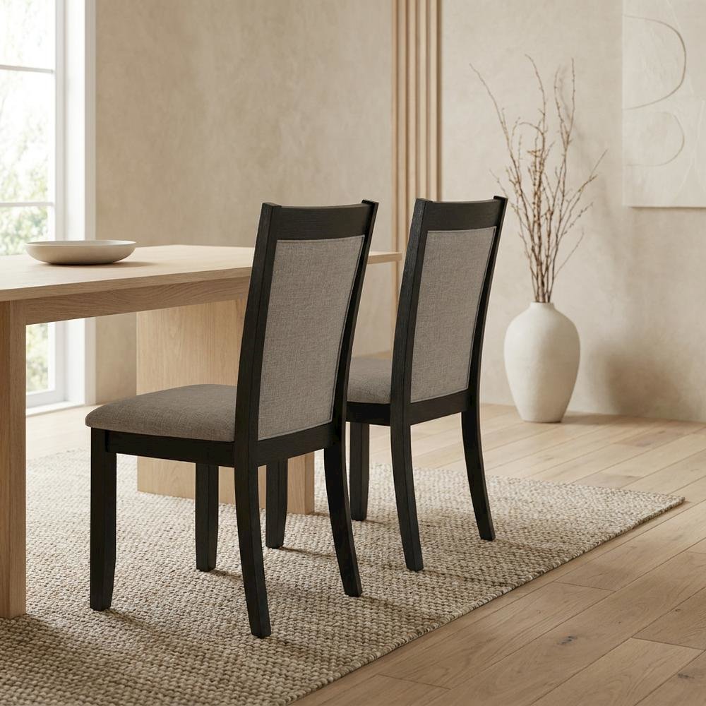 Solid Wood Mid-Century Dining Chairs with High Back, Linen, Set of 2