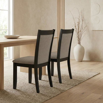 Solid Wood Mid-Century Dining Chairs with High Back, Linen, Set of 2