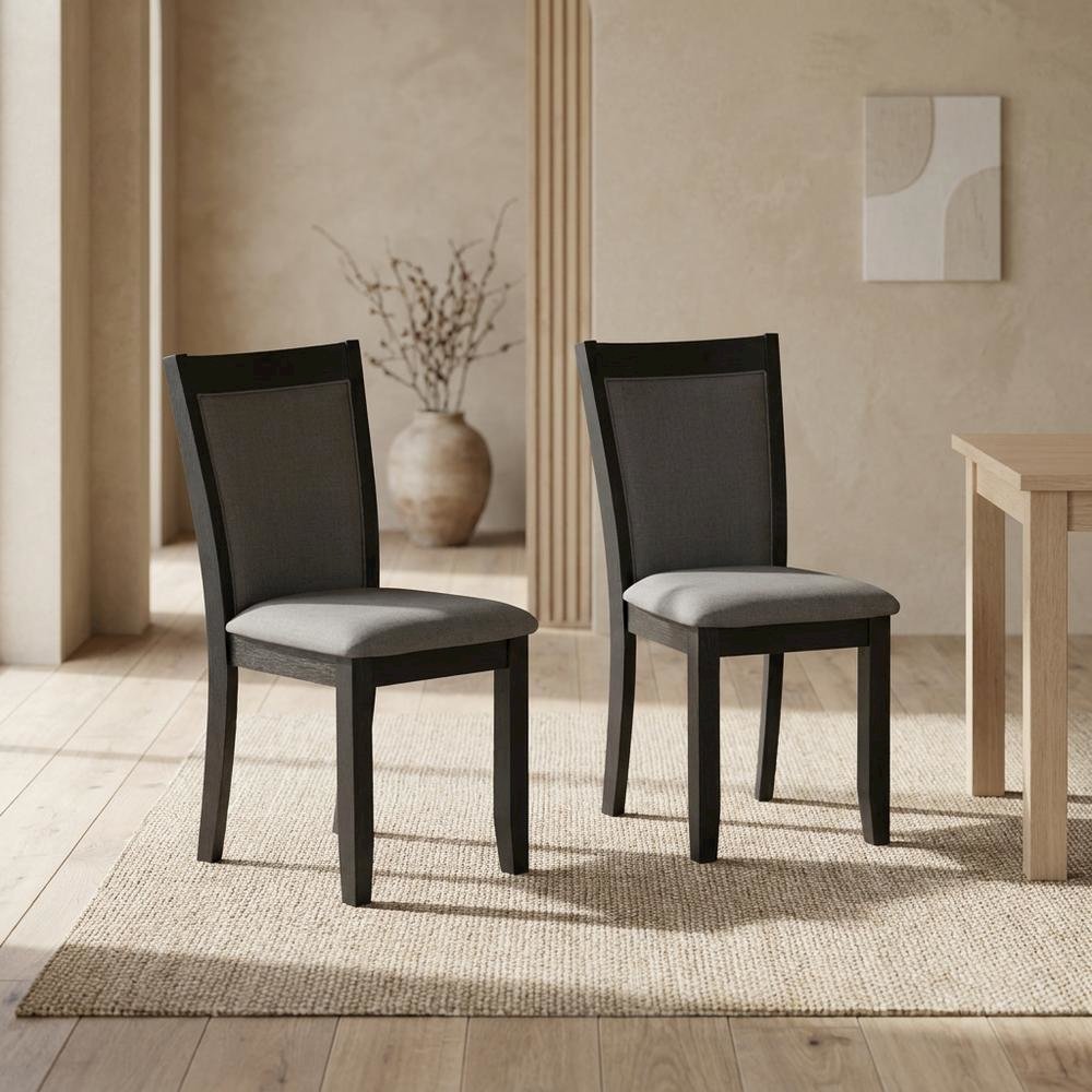 Solid Wood Modern Dining Chairs, Dark Gotham Grey, Set of 2