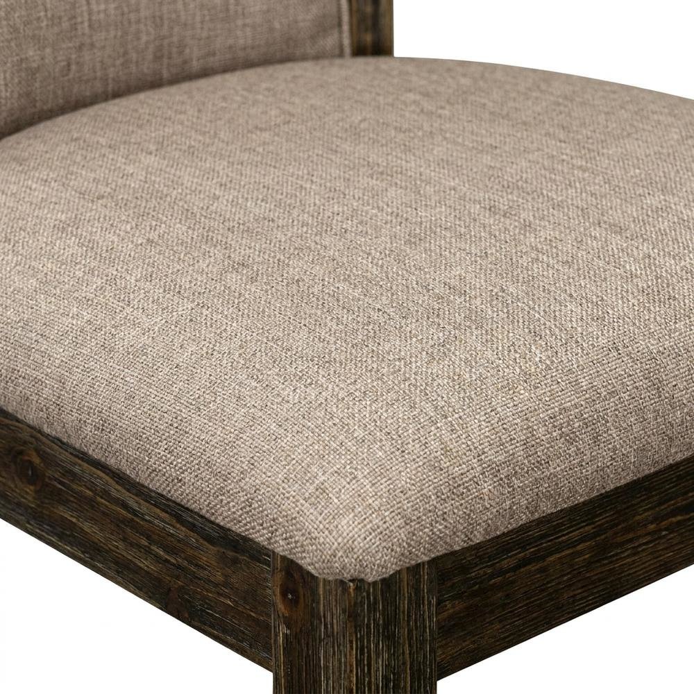 Solid Wood High-Back Linen Upholstered Dining Chairs, Dark Khaki, Set of 2