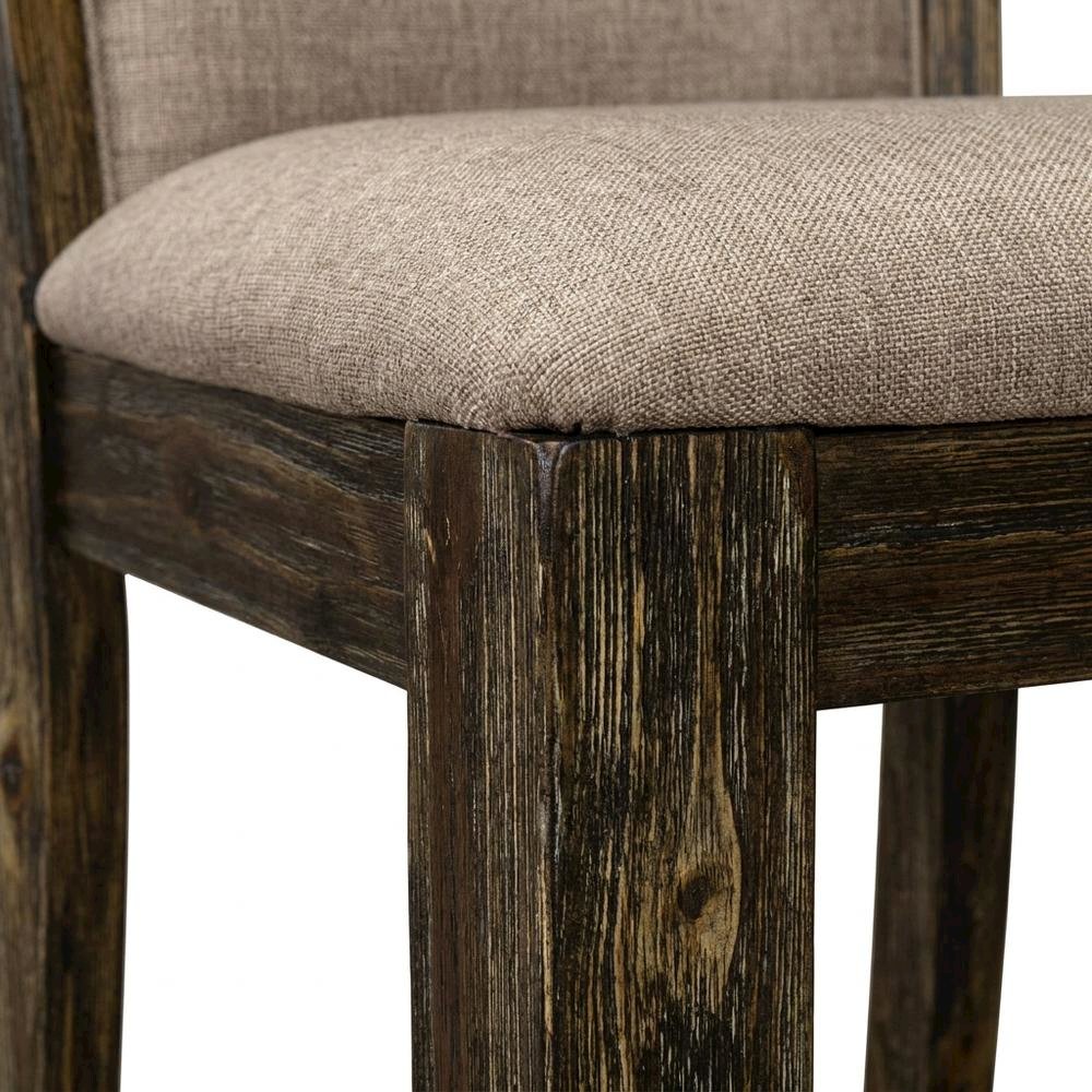 Solid Wood High-Back Linen Upholstered Dining Chairs, Dark Khaki, Set of 2